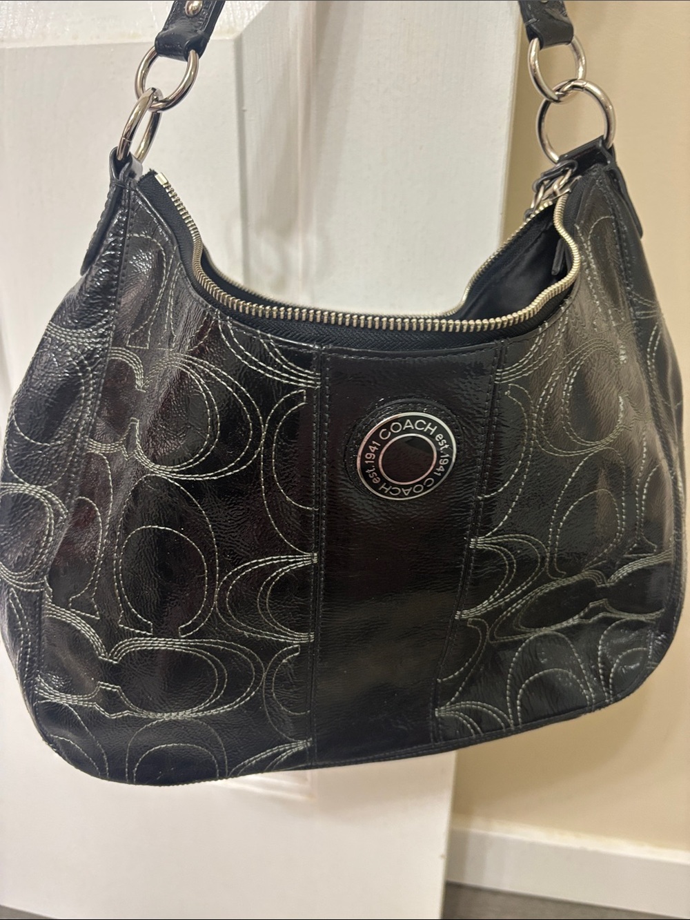 Coach Black Signature Shoulder Bag with Silver Hardware